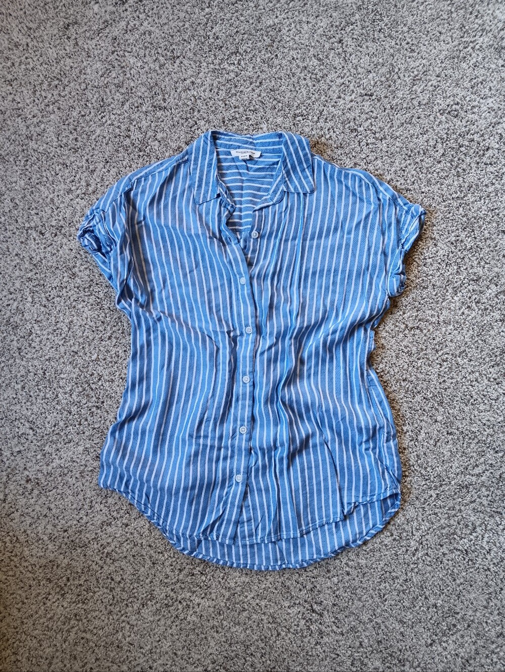 Beachlunchlounge Blue And White Striped Button Down Short Sleeve Shirt Small